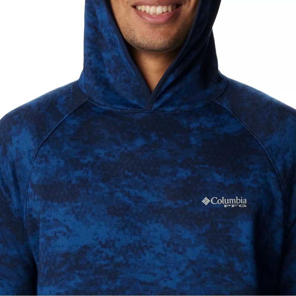NEW Columbia Men Long-Sleeve PFG Super Terminal Fleece Hoodie Blue Camo Carbon - Picture 5 of 6